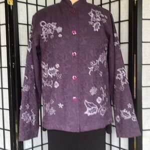 Coldwater Creek Purple Mandarin Collar Embroidered & Beaded Jacket S